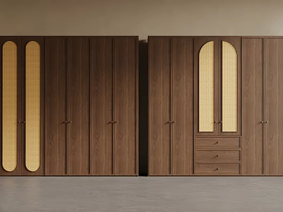 Wooden Wardrobe With Glass Doors Arched Design And Drawers For Bedroom 3d model