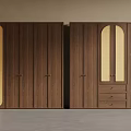 Wooden Wardrobe With Glass Doors Arched Design And Drawers For Bedroom