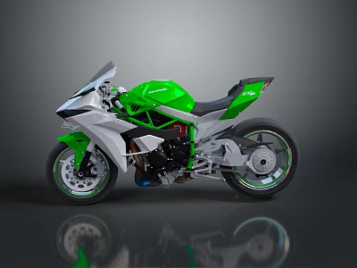 Green And White Sport Motorcycle With Streamlined Design And Modern Look 3d model