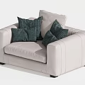 Beige Single Sofa With Deep Green Cushions And Stitched Design For Modern Interior 3d model
