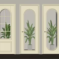 Cream Colored Swing Doors With Various Glass Patterns And Wooden Frames 3d model