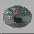 Modern Silver Circular Equipment With Blue Rim Black Center Red Indicators And White Components