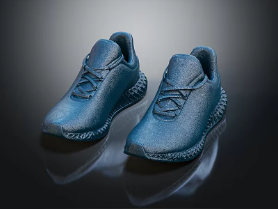 Blue Modern Sneakers With Knitted Upper And Textured Sole Design 3d model