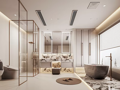 Luxury Modern Bathroom Interior With Glass Partition Mirrors Bathtub And Vanity 3d model