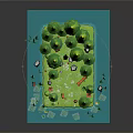 Cartoon Forest Scene With Green Pine Trees Stones Mushrooms Grass Water And Paper Craft 3D Design