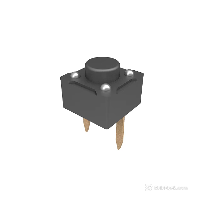 Black Square Push Button Switch With Round Top Metal Pins And Four Contact Points 3d model 