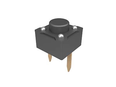 Black Square Push Button Switch With Round Top Metal Pins And Four Contact Points 3d model