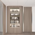 Modern Wooden Bookcase Interior Design With Layered Shelves Books And Built-in Lighting