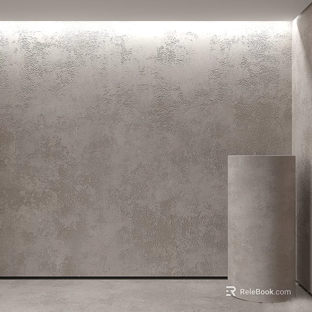 Gray Interior Wall With Rough Textured Surface And Cylindrical Decorative Column Design 3d model 
