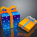 Decorative Blue Star Patterned Gift Box With Orange Bow And Orange Box With Blue Ribbon