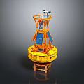 Yellow Orange Ocean Monitoring Buoy with Solar Panels and Antenna Structure