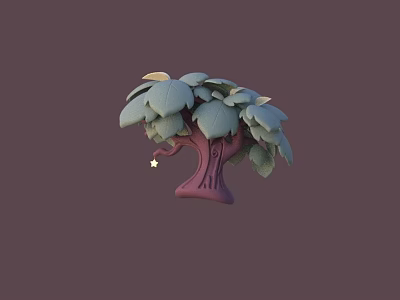 Cartoon Tree with Purple Textured Trunk Green Leaves and Small Star 3d model
