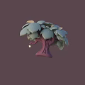 Cartoon Tree with Purple Textured Trunk Green Leaves and Small Star