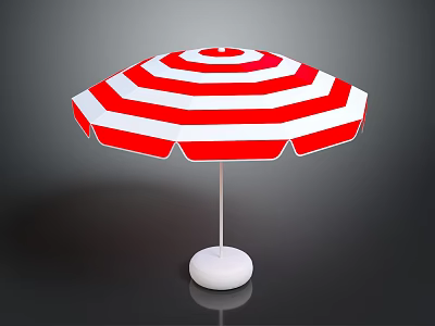 Red And White Striped Outdoor Umbrella With Stable White Base For Daily Use 3d model