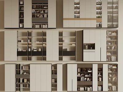 Modern Bookcase Design With Open And Closed Compartments For Books And Decorative Items 3d model