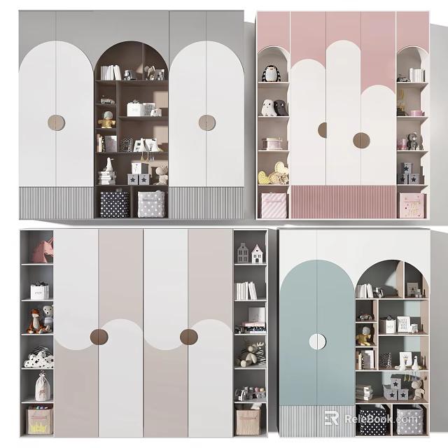 Stylish Decorative Cabinets With Arched Design Circular Accents And Storage Spaces 3d model 