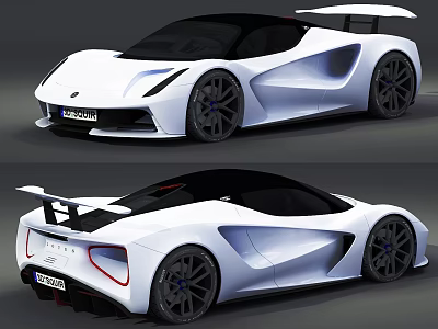White Sleek Sports Car With Modern Design Rear Spoiler And Large Alloy Wheels 3d model