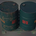 Industrial Equipment Green Storage Drums Placed At Industrial Factory Site With Large Storage Tanks