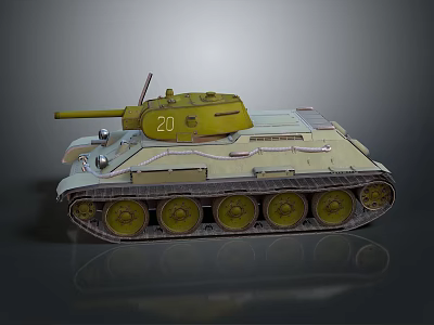 Olive Green and Beige Military Tank with Number 20 Turret and Tracks 3d model