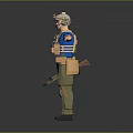 3D Tactical Character With Helmet Blue Shirt Brown Vest Green Pants Knee Pads And Rifle