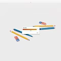 Colorful Blue And Yellow Pens With Erasers On White Background