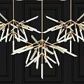 Modern Branch Like Chandelier With Golden Frame And White Light Tubes On Dark Wall
