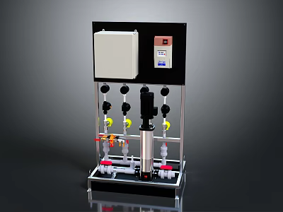 Industrial Storage Cabinet Shelf With Control Panel Pipes Valves And Equipment 3d model