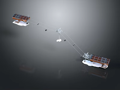 Two Solar Panel Units Connected By Cables With Snow Like Base And Support Structures 3d model