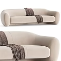 Beige Multi Seat Sofa With Brown Woven Throw And Curved Design 3d model