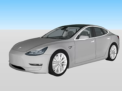 Silver Modern Electric Sedan With Streamlined Body And Alloy Wheels Design 3d model