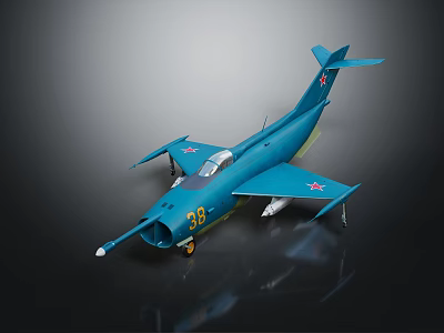 Blue Fighter Jet Model With Number 39 And Red Star Insignia On Dark Background 3d model
