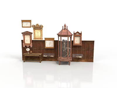 Architectural Wooden Display Cabinets With Vintage Decorative Frames And Ornate Structure 3d model