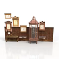 Architectural Wooden Display Cabinets With Vintage Decorative Frames And Ornate Structure