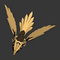 Golden Mechanical Winged Bird Mythical Creature with Intricate Feather Structure Design 3d model