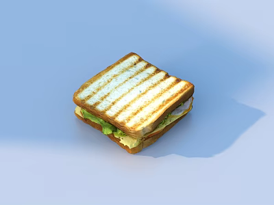 Grilled Toast Sandwich With Golden Brown Exterior And Fresh Lettuce Filling 3d model
