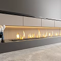 Modern Fireplace With Burning Flames And Decorative Figurine In Living Room