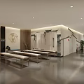 Modern Indoor Waiting Area With Wooden Panels Benches And Decorative Wall Art