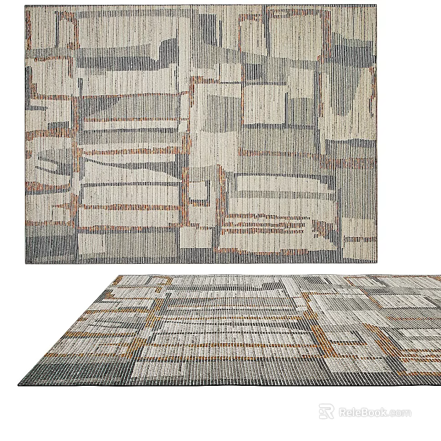 Modern Square Rug With Geometric Patterns In Neutral Gray Beige And Brown Tones 3d model 