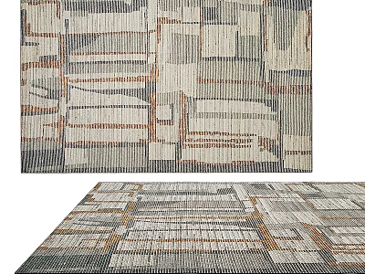 Modern Square Rug With Geometric Patterns In Neutral Gray Beige And Brown Tones 3d model