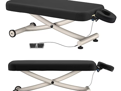 Professional Massage Table With Black Padded Surface Metal Frame Wheels And Adjustable Headrest 3d model