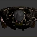 Man in Camouflage Jacket Green T-Shirt Jeans Brown Boots with Handgun Holster on Gray Background