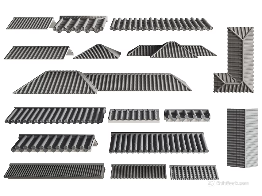 Various Building Components Including Roofing Panels Structural Profiles And Corrugated Sheets 3d model