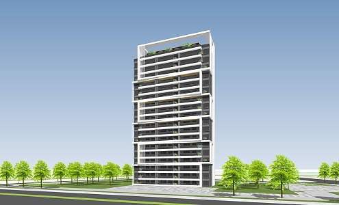 Public Facade of Modern Residential Building 3d model