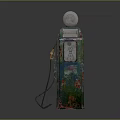 Vintage Blue Green Gas Pump With Rustic Weathered Surface And Metal Stand