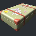 Vintage Green Suitcase With Red Leather Trim Travel Stickers Like I Love NY Plane Sun