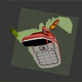 Classic Retro Mobile Phone In Pixel Style With Red Body White Keypad And Green Accessory