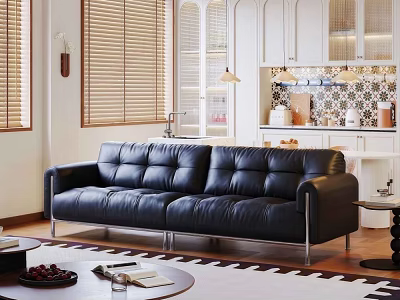 Comfortable Black Genuine Leather Leisure Sofa Set For Warm Bright Modern Home Living Room 3d model