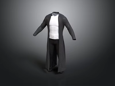 3D Model of Casual Outfit With Gray Cardigan Robe White T-shirt and Black Pants 3d model