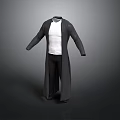 3D Model of Casual Outfit With Gray Cardigan Robe White T-shirt and Black Pants