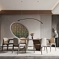Elegant Modern Restaurant Interior With Marble Dining Table And Pendant Lights 3d model